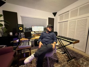 Christian “Tian” Jimenez uses KRK Rokit monitors and subwoofer while producing and mastering