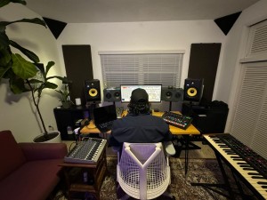 Christian “Tian” Jimenez uses KRK Rokit monitors and subwoofer while producing and mastering